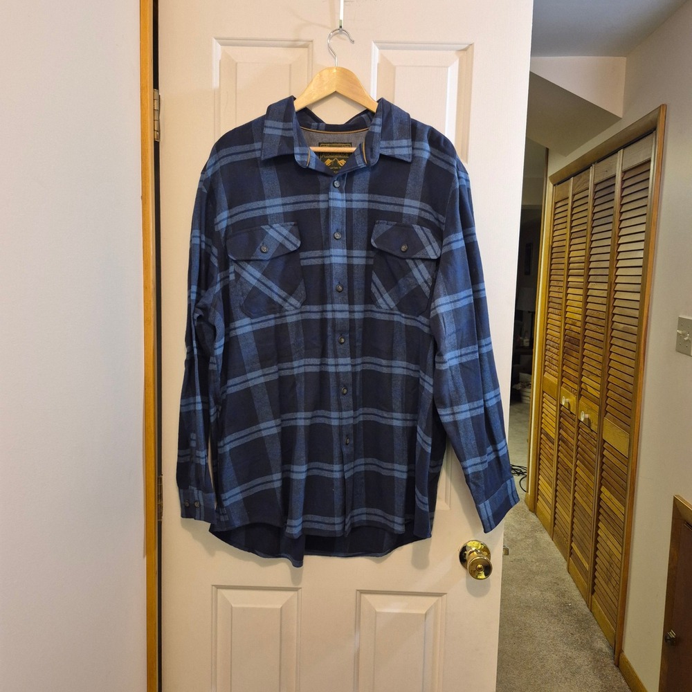 Anchorage Expedition Brand Mens XXL Blue Plaid Flannel Button Down Shirt Cotton